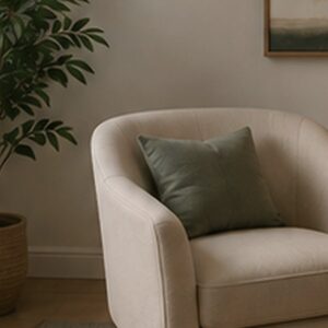 Comfortable reading chair and plant in a serene interior