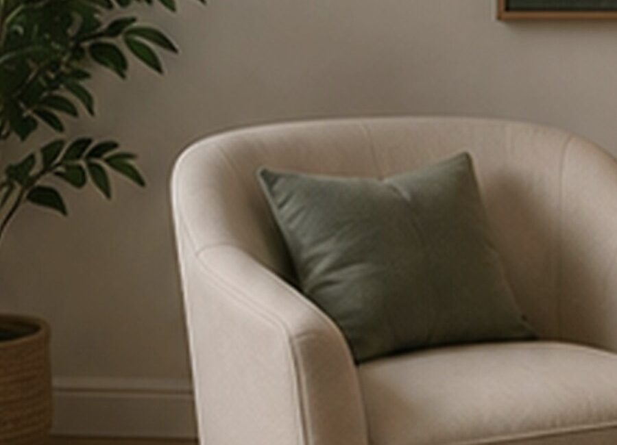 Comfortable reading chair and plant in a serene interior